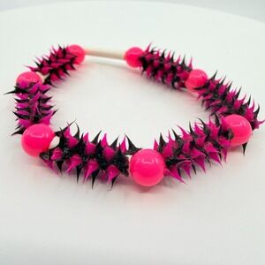 VTG Cyberpunk Pink Black Spiky Rubber Bangle Retro Punk Goth Bracelet